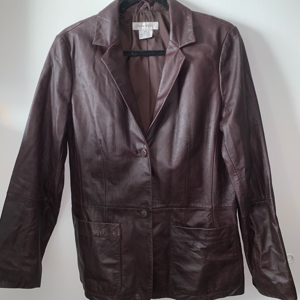Nine West brown leather jacket with buttons